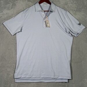 Peter Millar Polo Shirt Mens Large Blue White Stripe Summer Comfort Golf Stretch